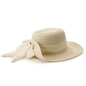 NWT Nine West Scarf Floppy Cream Straw Sun Hat
